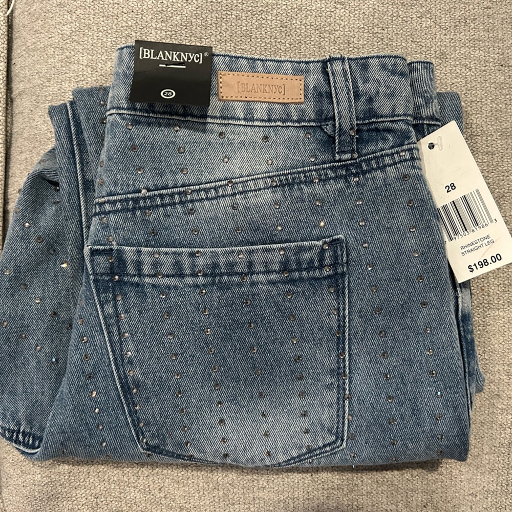 Blank NYC rhinestone straight leg jeans NWT